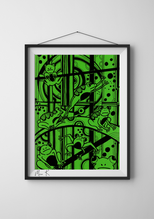 Frogs in Motion, a Funky and Playful Art Print for your Home Decor